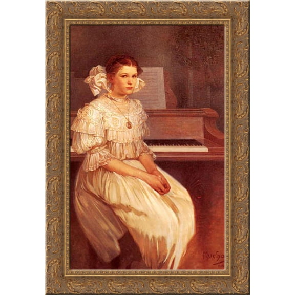 Portrait Of Milada Cerny 19x24 Gold Ornate Wood Framed Canvas Art by Mucha, Alphonse Maria