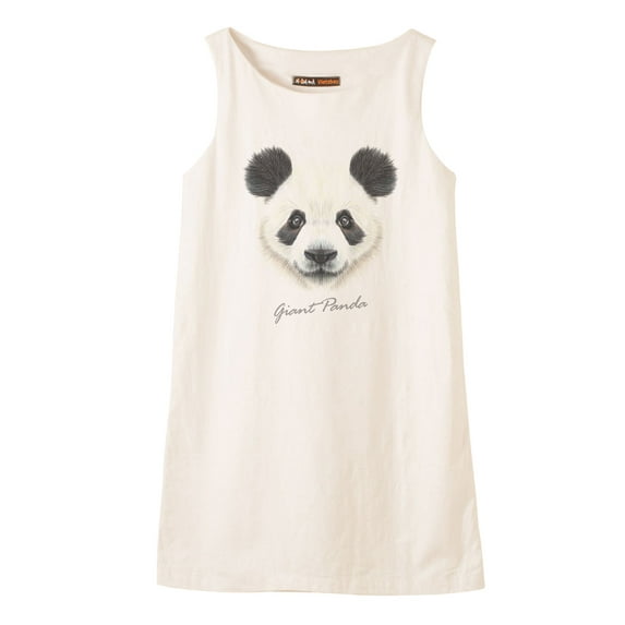 Portrait Of Panda Printed Vintage 100% Cotton Linen Mini Shift Dress WDS_01 6
