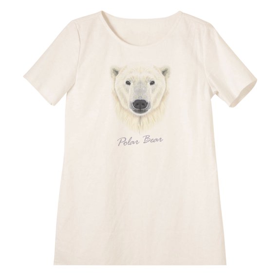 Portrait Of Polar Bear Printed Linen Cotton Vintage Mini Shift Dress WDS_06 4