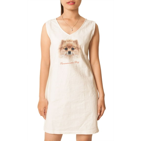 Portrait Of Pom Pom Printed Vintage V-neck Linen Mini Shift Dress WDS_02 6