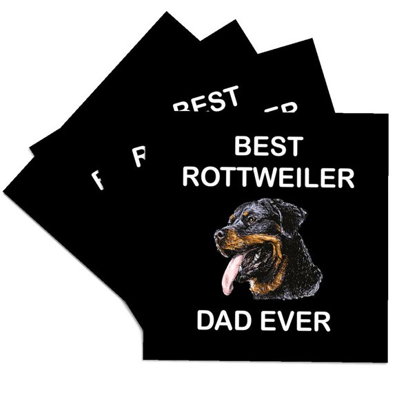 3drose, Portrait of Rottweiler Dog with Best Rottweiler Dad Ever Gift, Set of 4 Ceramic Tile Coasters