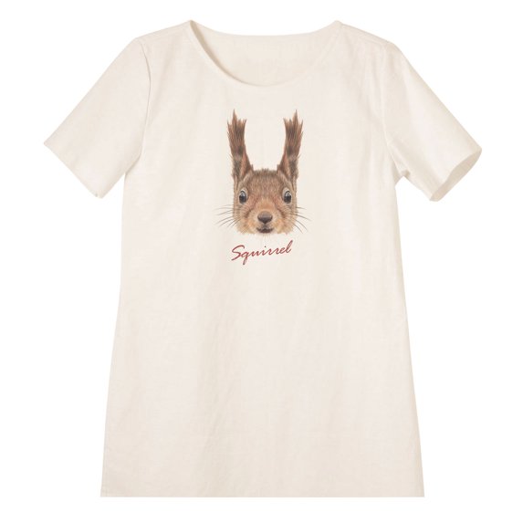 Portrait Of Squirrel Printed Linen Cotton Vintage Mini Shift Dress WDS_06 14