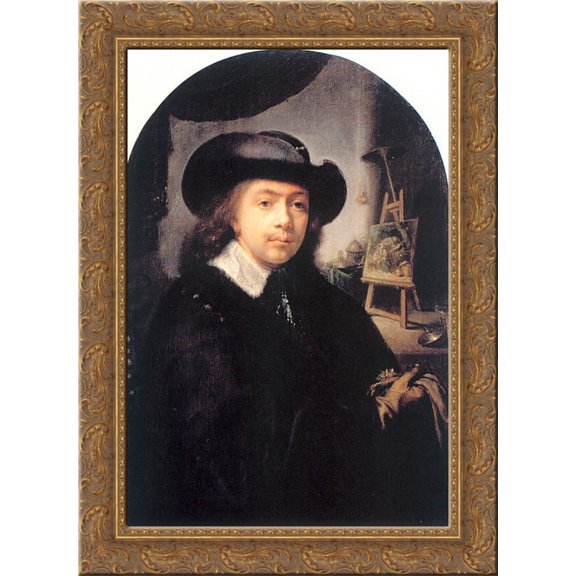 Portrait Of The Artist In His Studio 24x18 Gold Ornate Wood Framed Canvas Art by Gerrit Dou