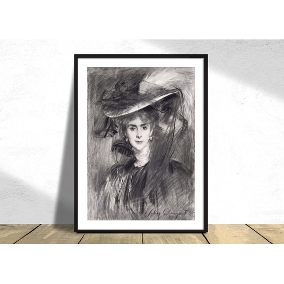 Portrait Of The Baroness De Meyer John Singer Sargent Vintage Decor Illustration Retro Bw, Unframed Paper Poster 8x10in