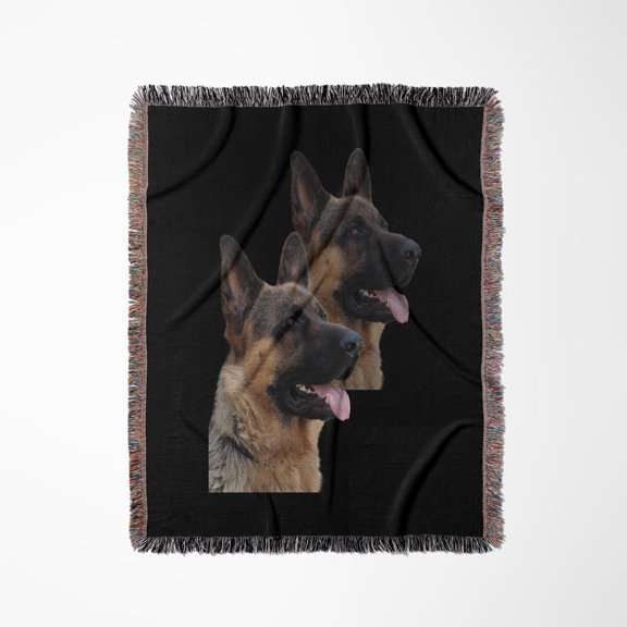Portrait Of Two German Shepherds Dog Pet, Woven Blanket