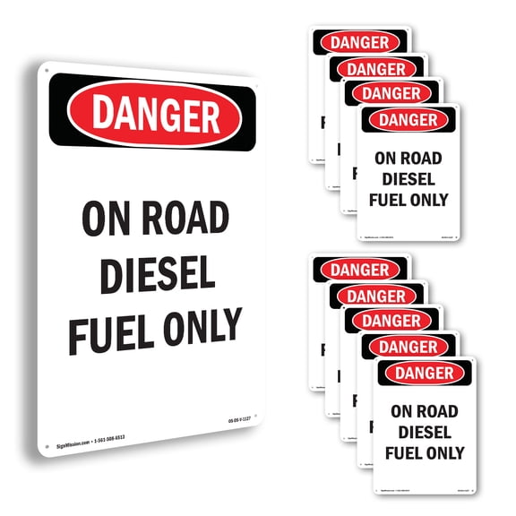 Portrait On Road Diesel Fuel Only OSHA Danger Aluminum Sign 10 Inch x 7 Inch - 10 Pack