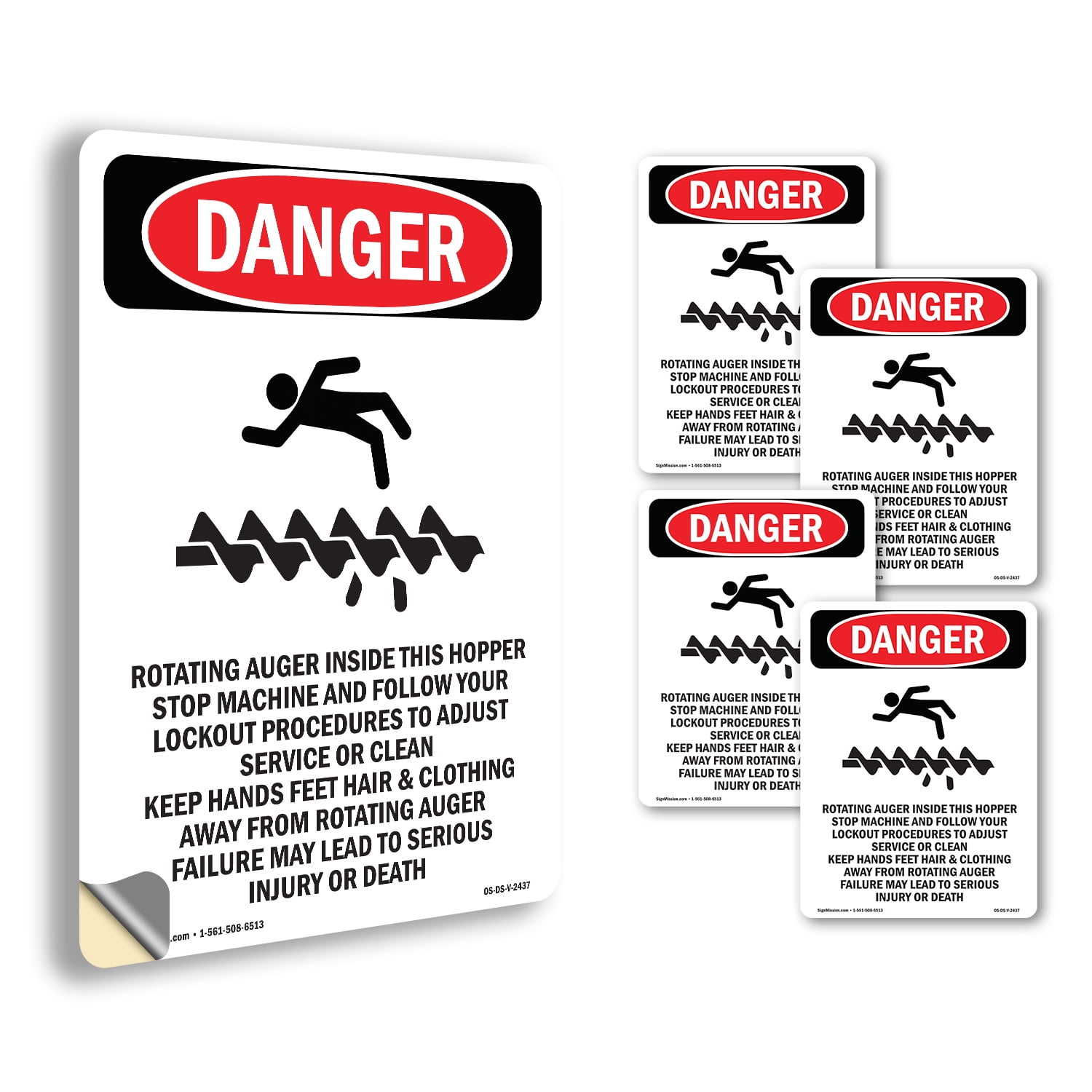 Portrait Rotating Auger Inside This OSHA Danger Vinyl Decal Label 7 ...