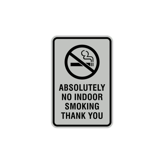 Portrait Round Absolutely No Indoor Smoking Thank You Sign (Lt Gray) - Small 4" x 6"