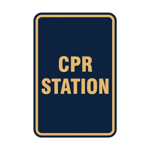 Portrait Round Cpr Station Sign (Navy Blue/Gold) - Small 4" x 6"