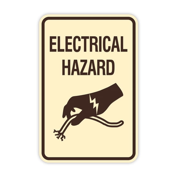 Portrait Round Electrical Hazard Sign (Ivory/Dark Brown) - Small