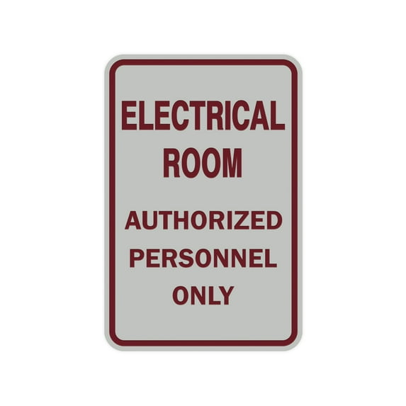 Portrait Round Electrical Room Authorized Personnel Only Sign (Light Grey / Burgundy) - Small 4" x 6"