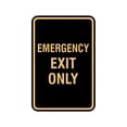 thumbnail image 1 of Portrait Round Emergency Exit Only Sign (Black /Gold) - Small 4" x 6", 1 of 3