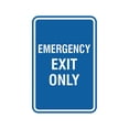 thumbnail image 1 of Portrait Round Emergency Exit Only Sign (Blue) - Medium 5" x 7", 1 of 3