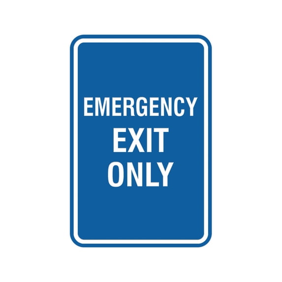 Portrait Round Emergency Exit Only Sign (Blue) - Medium 5" x 7"