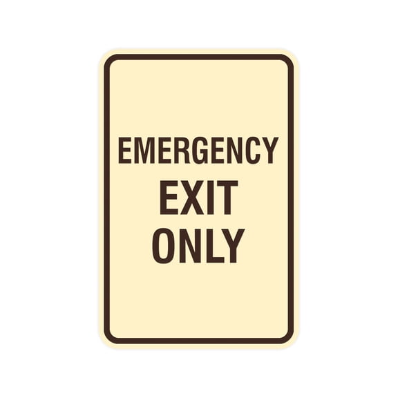Portrait Round Emergency Exit Only Sign (Ivory/Dark Brown) - Medium 5" x 7"