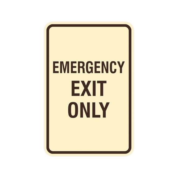 Portrait Round Emergency Exit Only Sign (Ivory/Dark Brown) - Small 4" x 6"