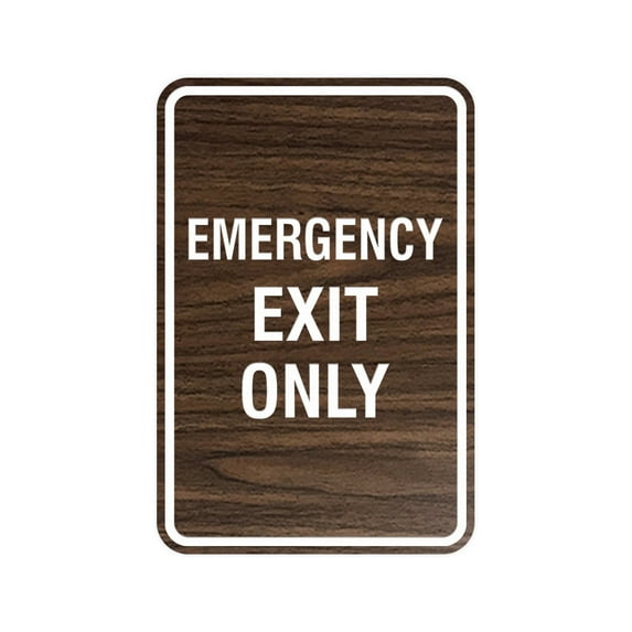 Portrait Round Emergency Exit Only Sign (Walnut) - Medium 5" x 7"