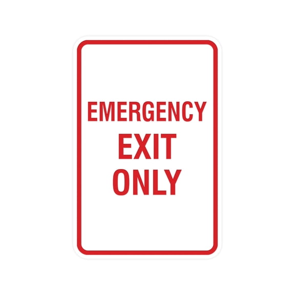Portrait Round Emergency Exit Only Sign (White/Red) - Small 4" x 6"
