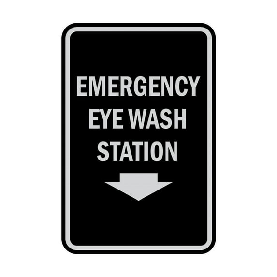 Portrait Round Emergency Eye Wash Station Sign (Black / Silver) - Large 6" x 8"
