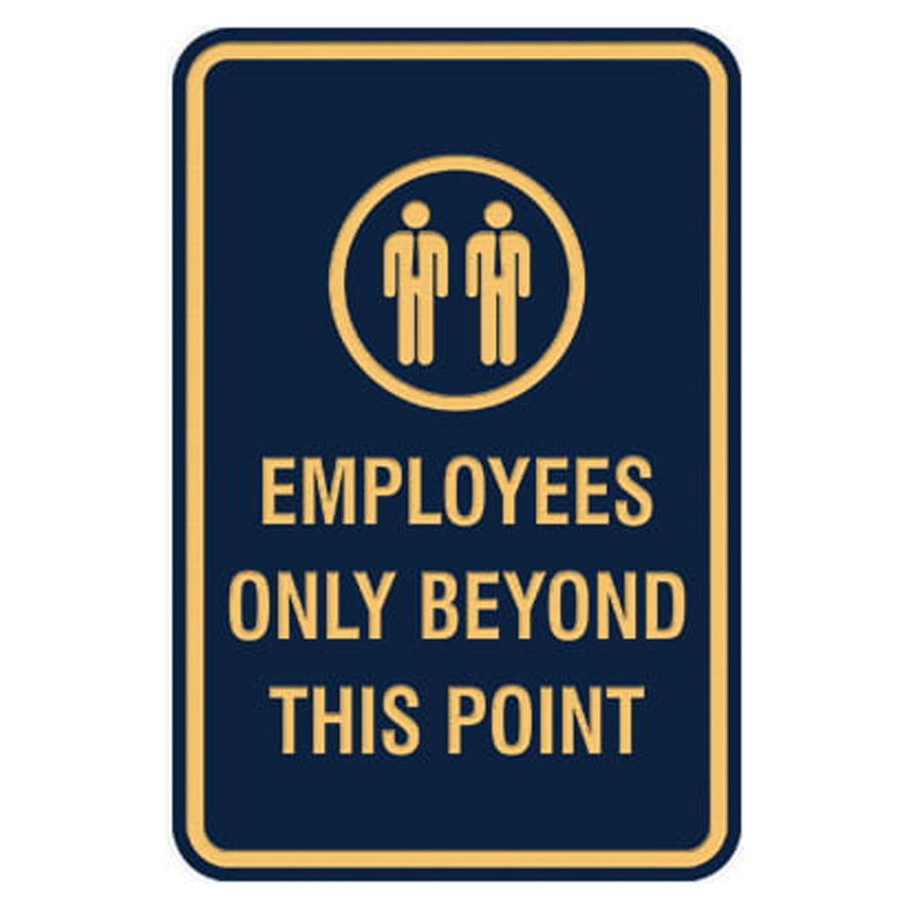 Portrait Round Employees Only Beyond This Point Sign (Navy Blue/Gold ...