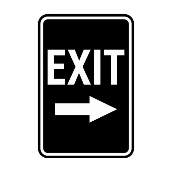 Portrait Round Exit Right Arrow Sign (Black) - Small 4" x 6"