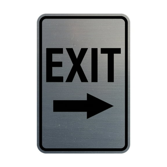 Portrait Round Exit Right Arrow Sign (Brushed Silver) - Medium 5" x 7"