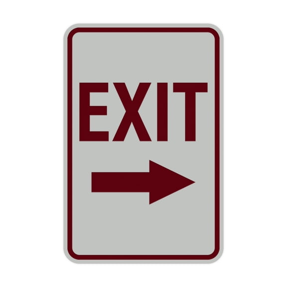 Portrait Round Exit Right Arrow Sign (Light Grey / Burgundy) - Small 4" x 6"