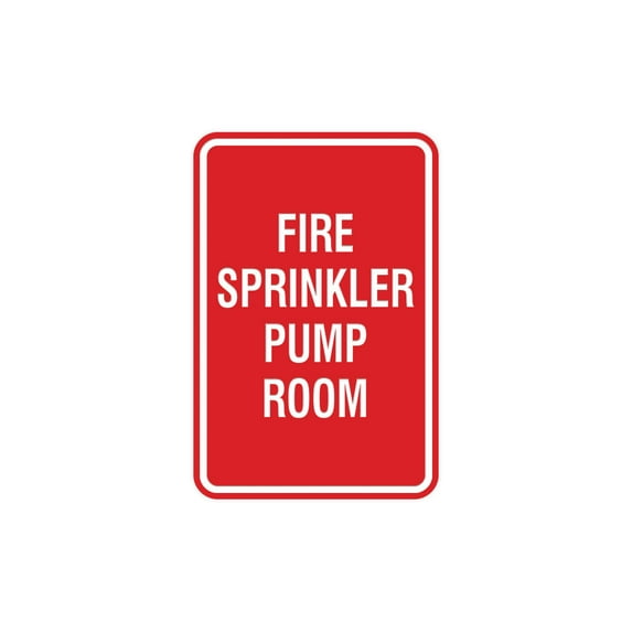 Portrait Round Fire Sprinkler Pump Room Sign (Red) - Medium 5" x 7"