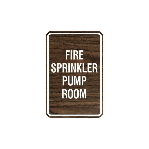 Portrait Round Fire Sprinkler Pump Room Sign (Walnut) - Medium 5" x 7"