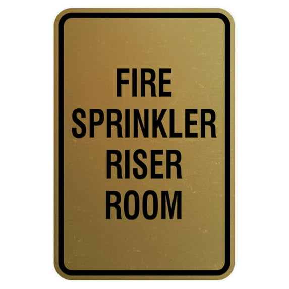 Portrait Round Fire Sprinkler Riser Room Sign (Brushed Gold) - Large 6" x 8"