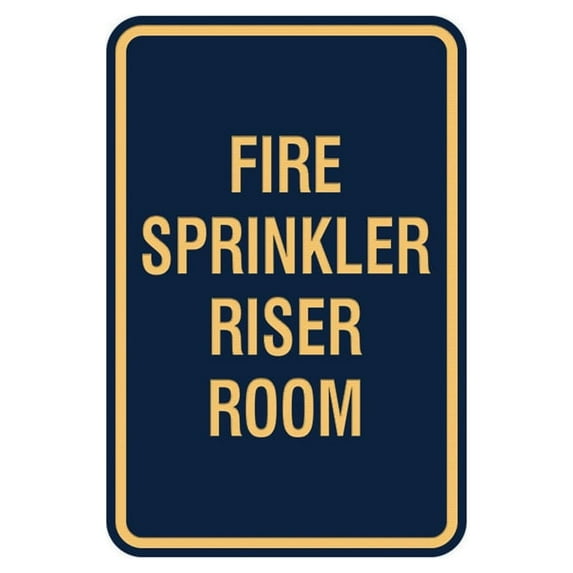 Portrait Round Fire Sprinkler Riser Room Sign (Navy Blue/Gold) - Large 6" x 8"