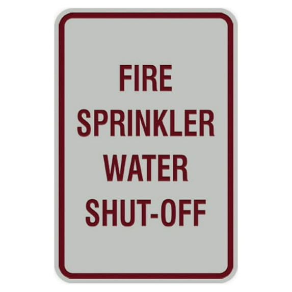 Portrait Round Fire Sprinkler Water Shut-Off Sign (Light Grey / Burgundy) - Large 6" x 8"