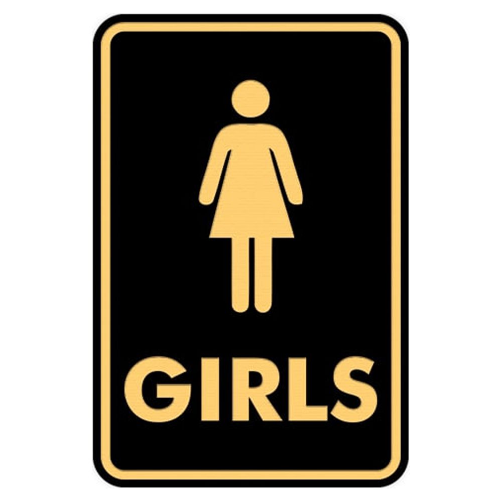 Portrait Round Girls Restroom Sign (Black Gold) - Medium 5" x 7 ...