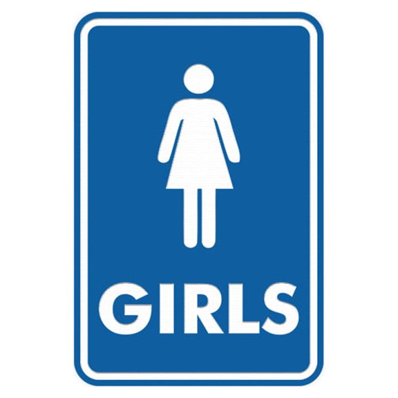 Portrait Round Girls Restroom Sign (Blue) Medium 5" x 7"