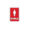 thumbnail image 1 of Portrait Round Girls Restroom Sign (Red) - Large 6" x 8", 1 of 3