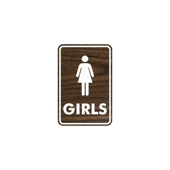Portrait Round Girls Restroom Sign (Walnut) - Small 4" x 6"