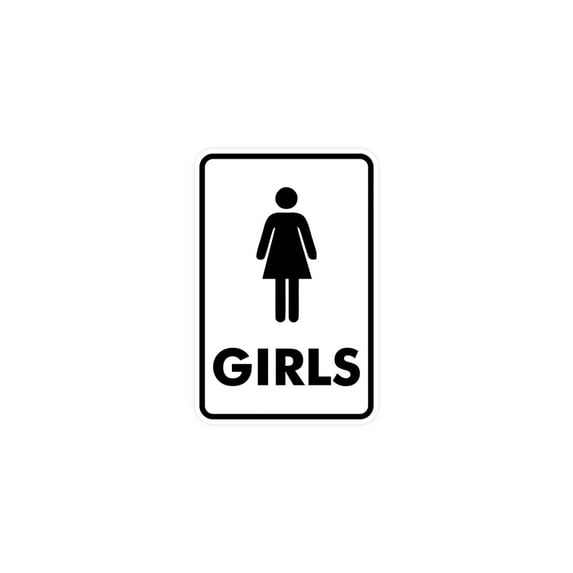 Portrait Round Girls Restroom Sign (White) - Small 4" x 6"