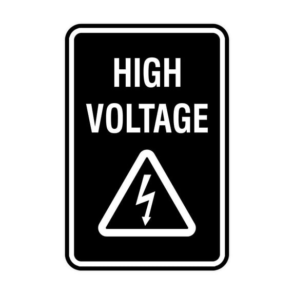 Portrait Round High Voltage Sign (Black) - Medium