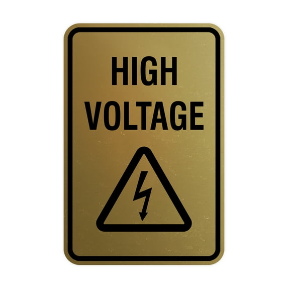 Portrait Round High Voltage Sign (Brushed Gold) - Small