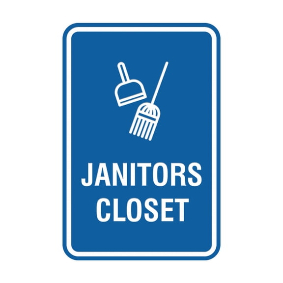 Portrait Round Janitors Closet Sign (Blue) - Small 4" x 6"