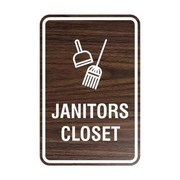 Portrait Round Janitors Closet Sign (Walnut) - Medium 5" x 7"