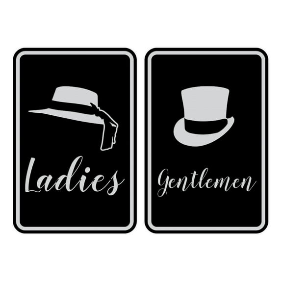 Portrait Round Ladies And Gentlemen Sign Set (Black / Silver) - Medium 5" x 7"