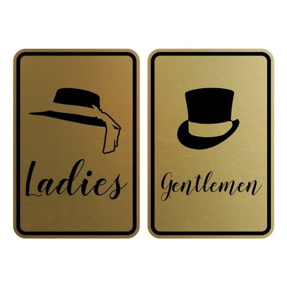 Portrait Round Ladies And Gentlemen Sign Set (Brushed Gold) - Small 4" x 6"
