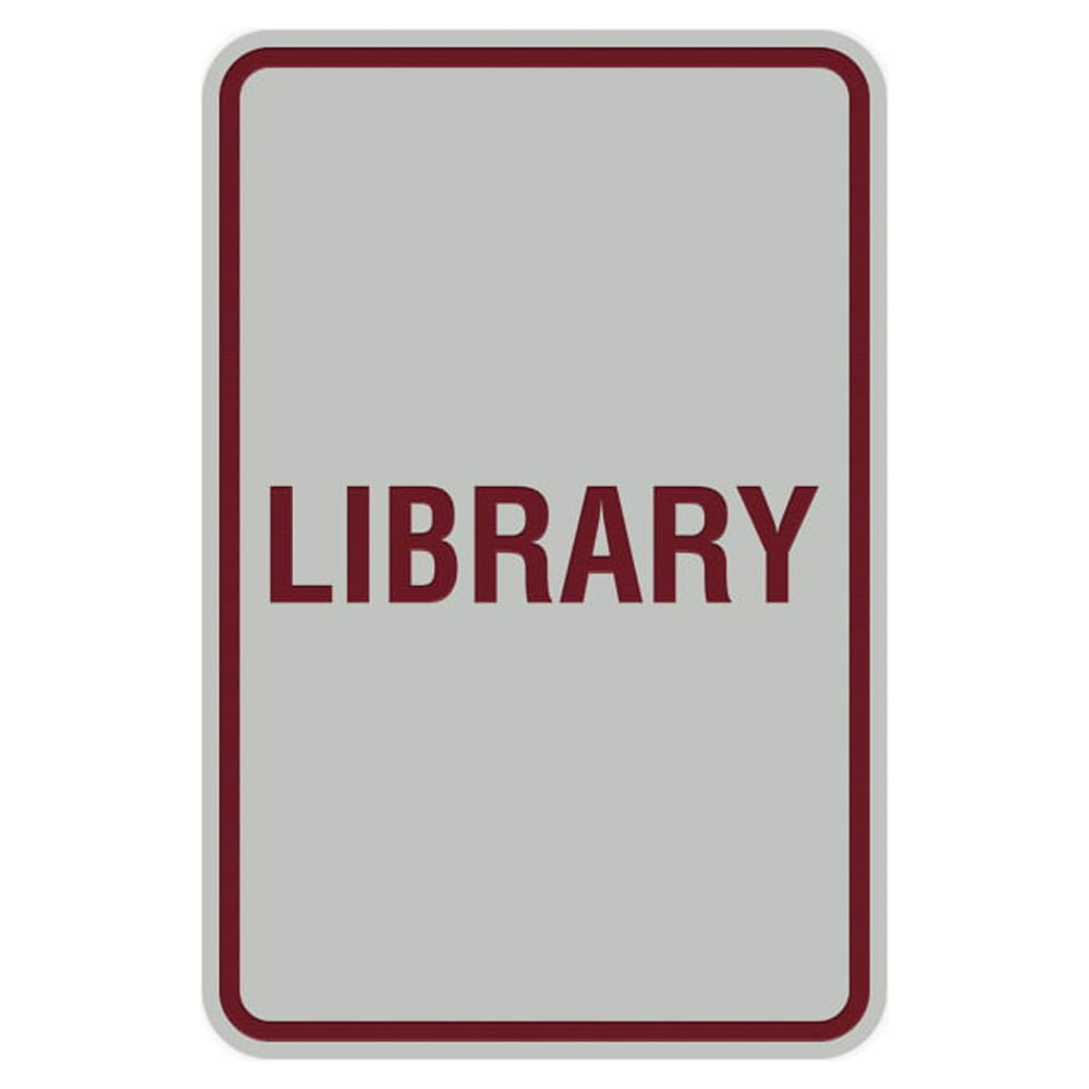 Portrait Round Library Sign (Light Grey / Burgundy) - Large 6
