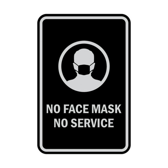 Portrait Round No Face Mask No Service Sign (Black / Silver) - Small 4" x 6"