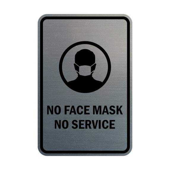Portrait Round No Face Mask No Service Sign (Brushed Silver) - Medium 5" x 7"