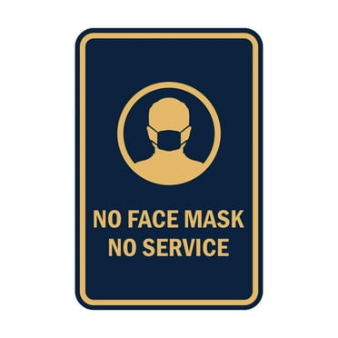 Portrait Round No Face Mask No Service Sign (Navy Blue/Gold) - Small 4" x 6"