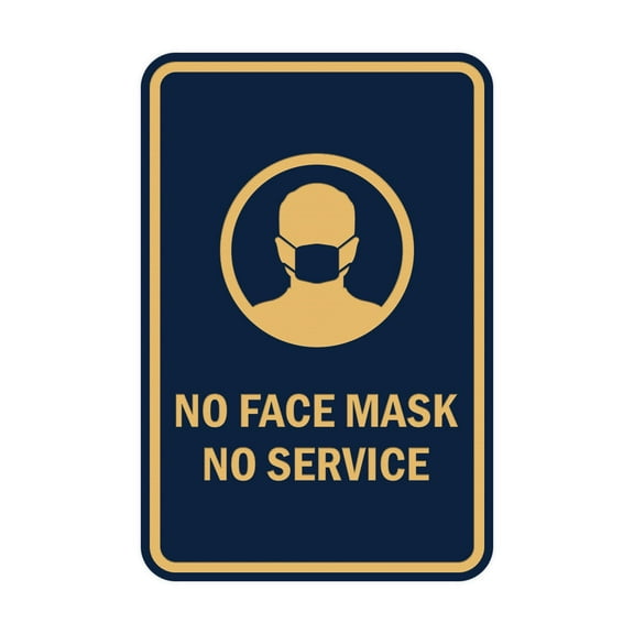Portrait Round No Face Mask No Service Sign (Navy Blue/Gold) - Small 4" x 6"