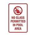 thumbnail image 1 of Portrait Round No Glass Permitted In Pool Area Sign (White/Red) - Medium 5" x 7", 1 of 3