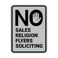 thumbnail image 1 of Portrait Round No Sales, No Religion, No Flyers, No Soliciting Sign (Lt Gray) - Large, 1 of 7